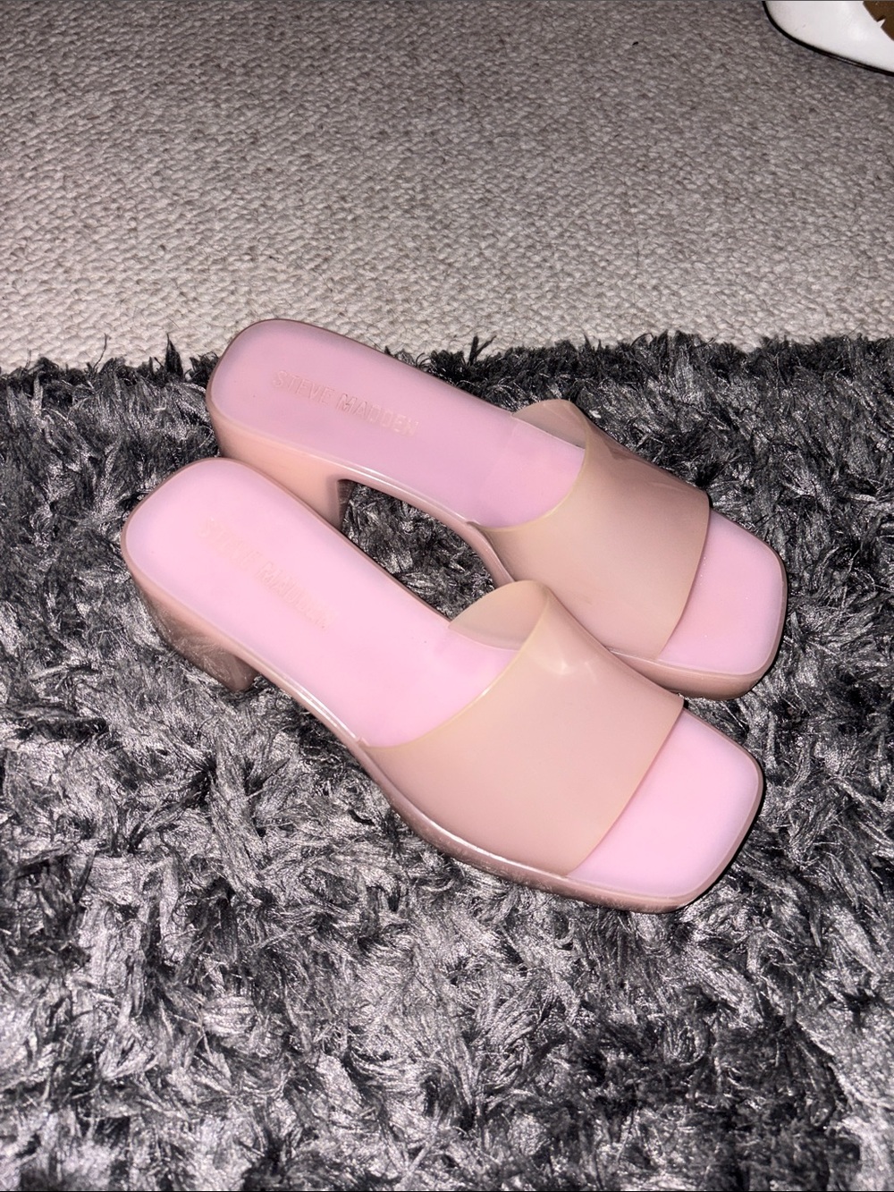 Steve Madden Pink Block Heel Slide Sandals